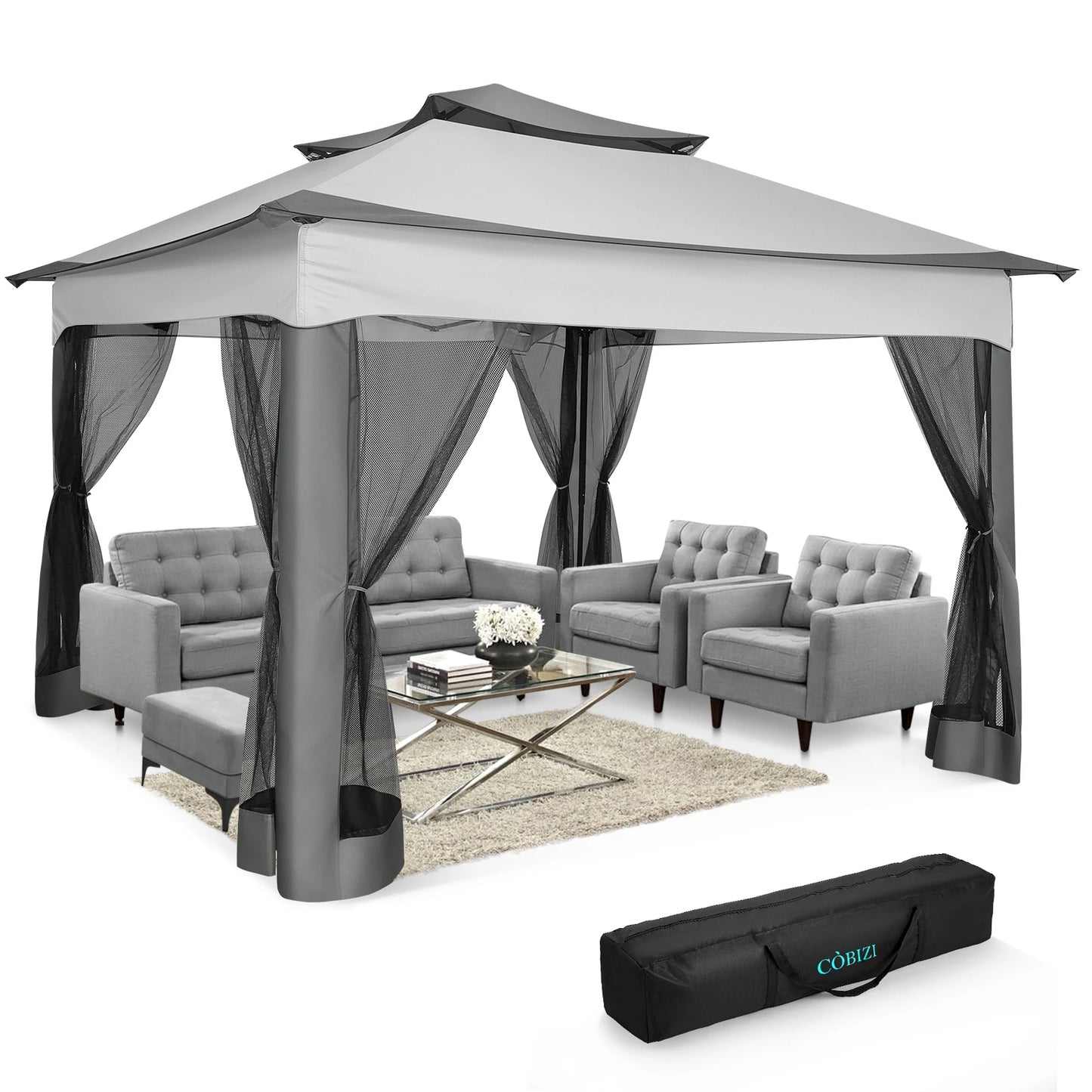 TooluckCN Pop Up Gazebo With Mosquito Netting Canopy