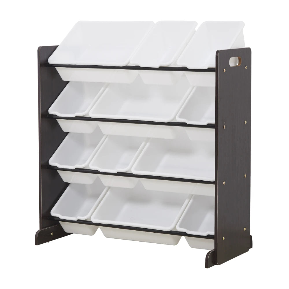 Kids Toy Storage Organizer with 12 Plastic Bins Espresso White