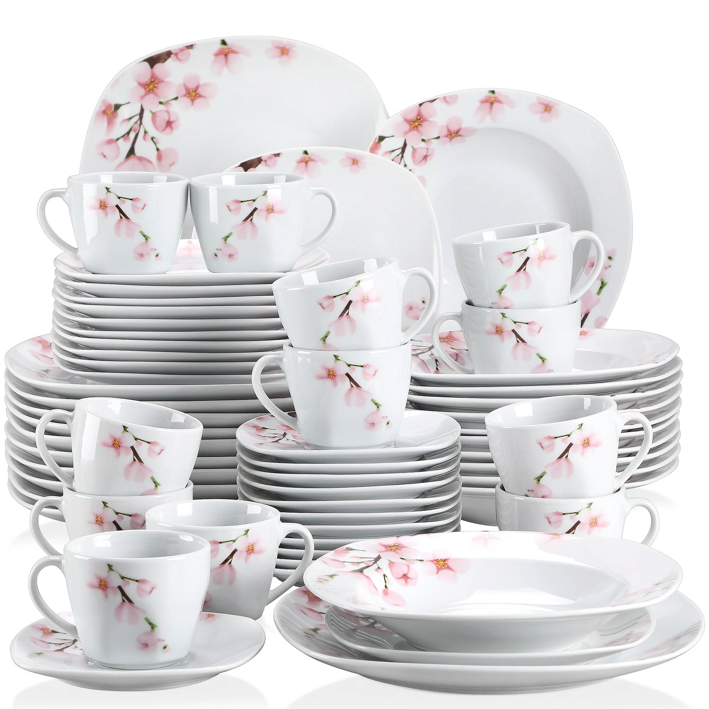 Malacasa Annie 60 Piece Porcelain Dinnerware Set With Plates Cups Saucers For 12