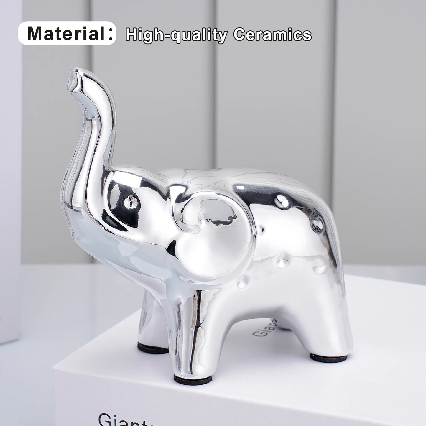 Ceramic Elephant Statue Pair Animal Sculpture Craft for Home Office Desktop Decor Wealth Lucky Gift