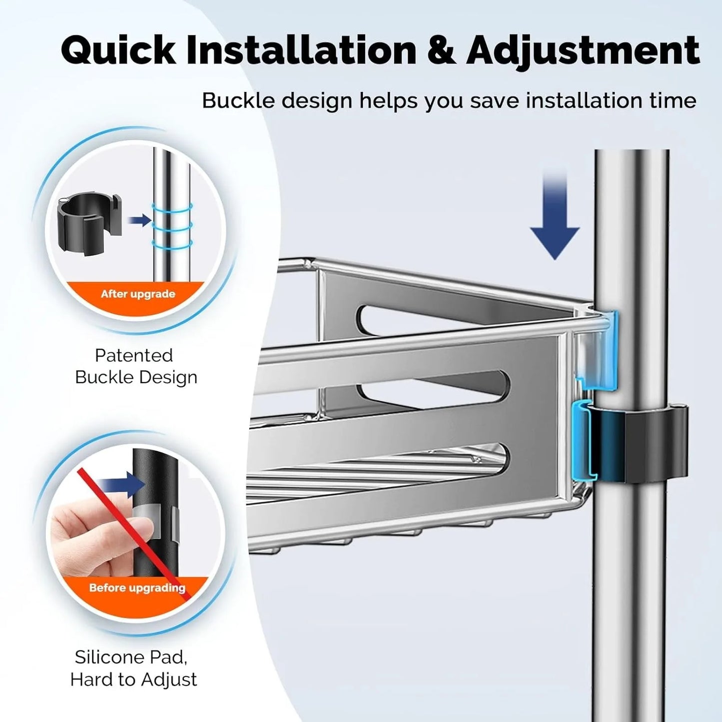 Corner Shower Caddy Tension Pole Quick Installation Four Tier Rustproof Bathroom Organizer Shelves for Shampoo and Bathtub Storage