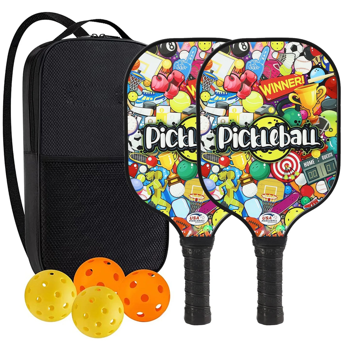 Pickleball Paddles USAPA Approved Set with Honeycomb Core and Carrying Bag Includes 4 Balls Perfect for Indoor and Outdoor Play