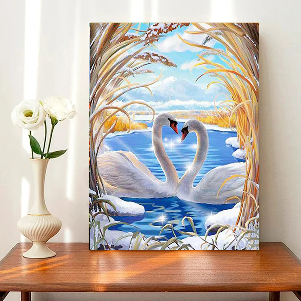 QIZITENG Diamond Painting Kit Romantic Love Swan Mosaic