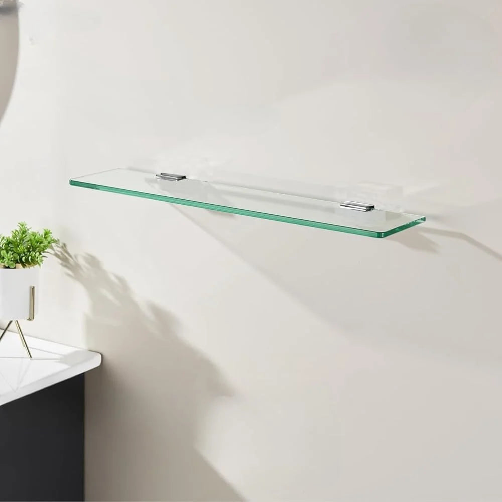 Tempered Glass Bathroom Shelf Wall Mounted Stainless Steel Bracket Floating Storage Organizer Rust Resistant Easy Installation