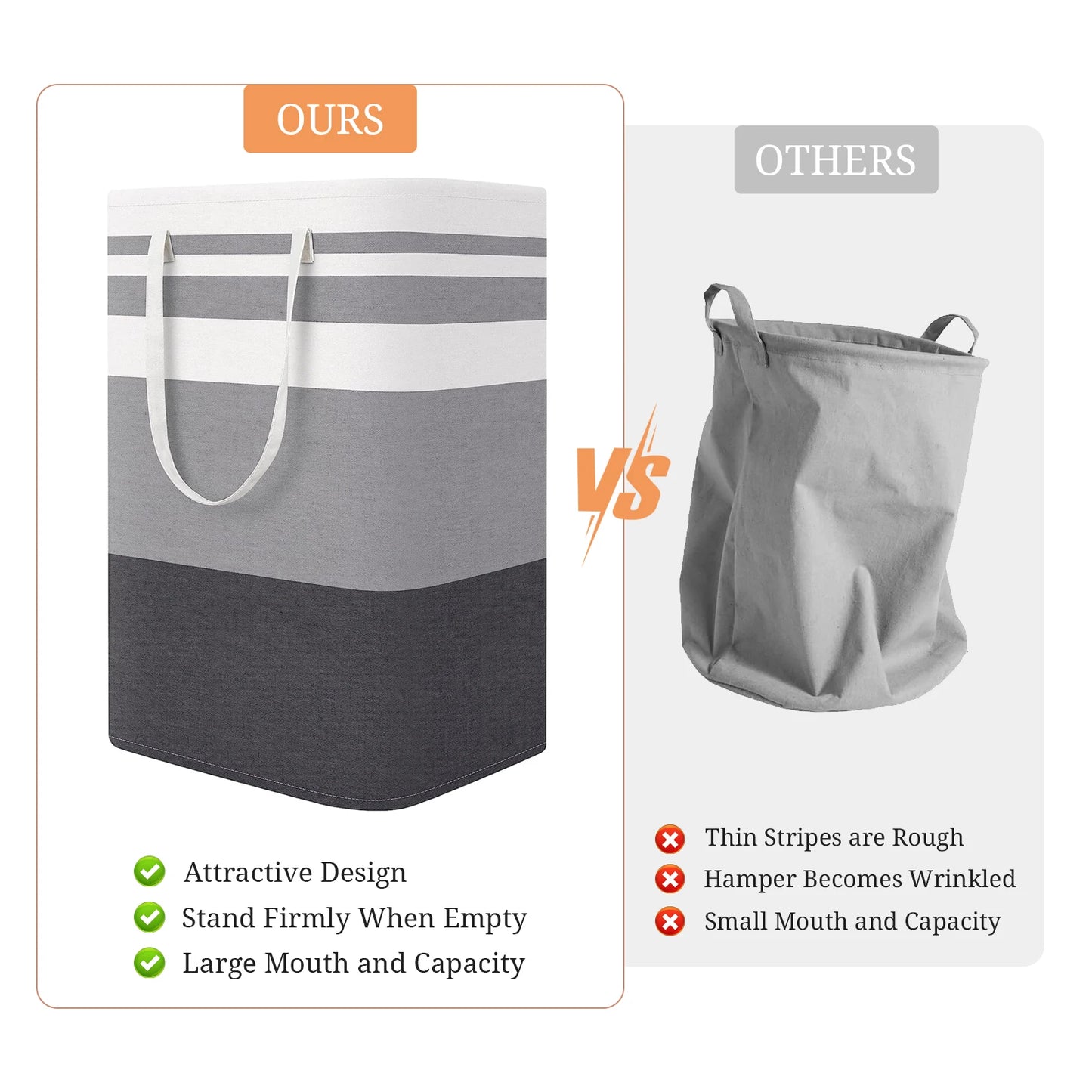 2 Piece Large Laundry Basket Set with Extended Handles Gradient Gray Laundry Basket for Clothes and Toys