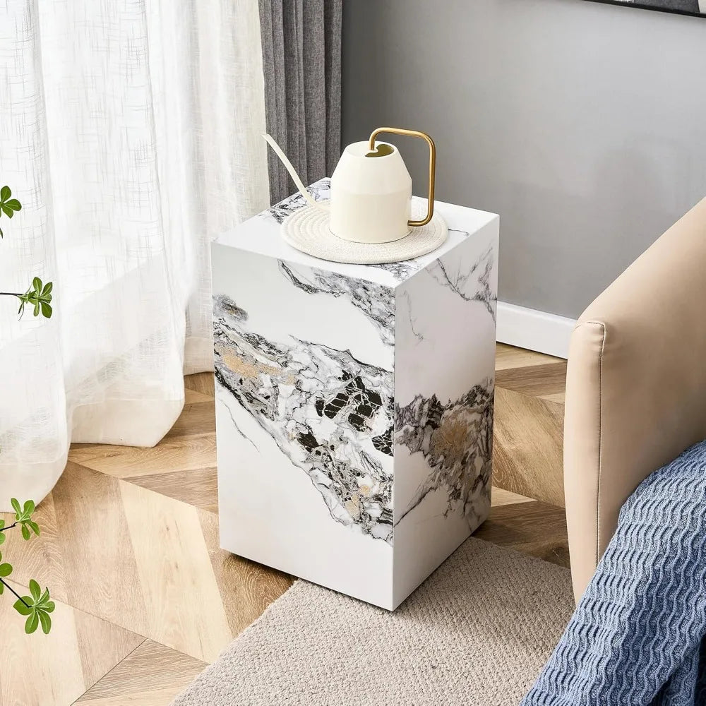 Cube End Table Wood Grain - Modern Side Table No Assembly