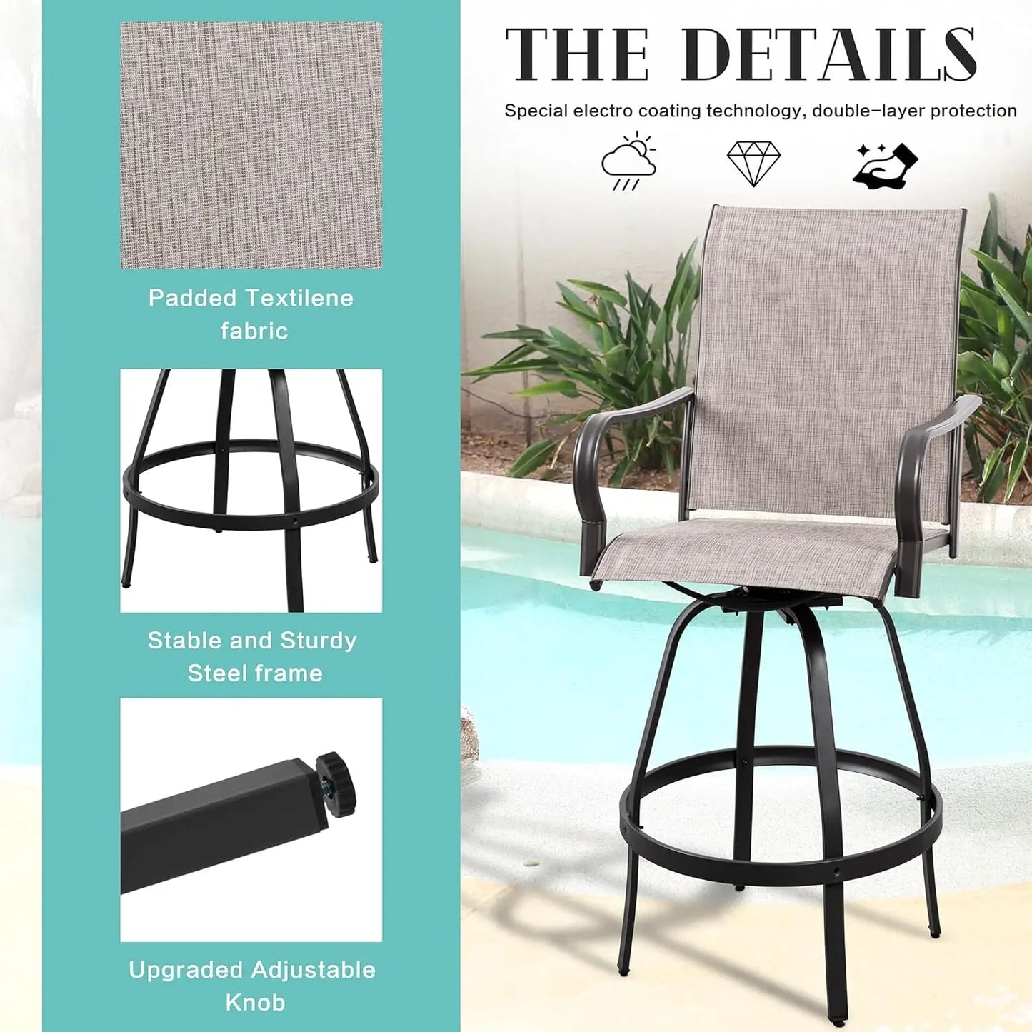 XMSJ Patio Swivel Bar Set All Weather Textilene Table