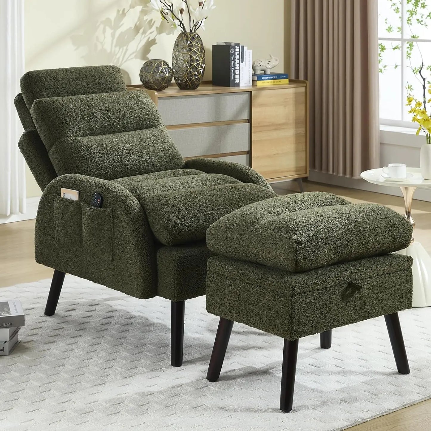 ZHUXIANG Velvet Accent Chair With Ottoman And Adjustable Backrest