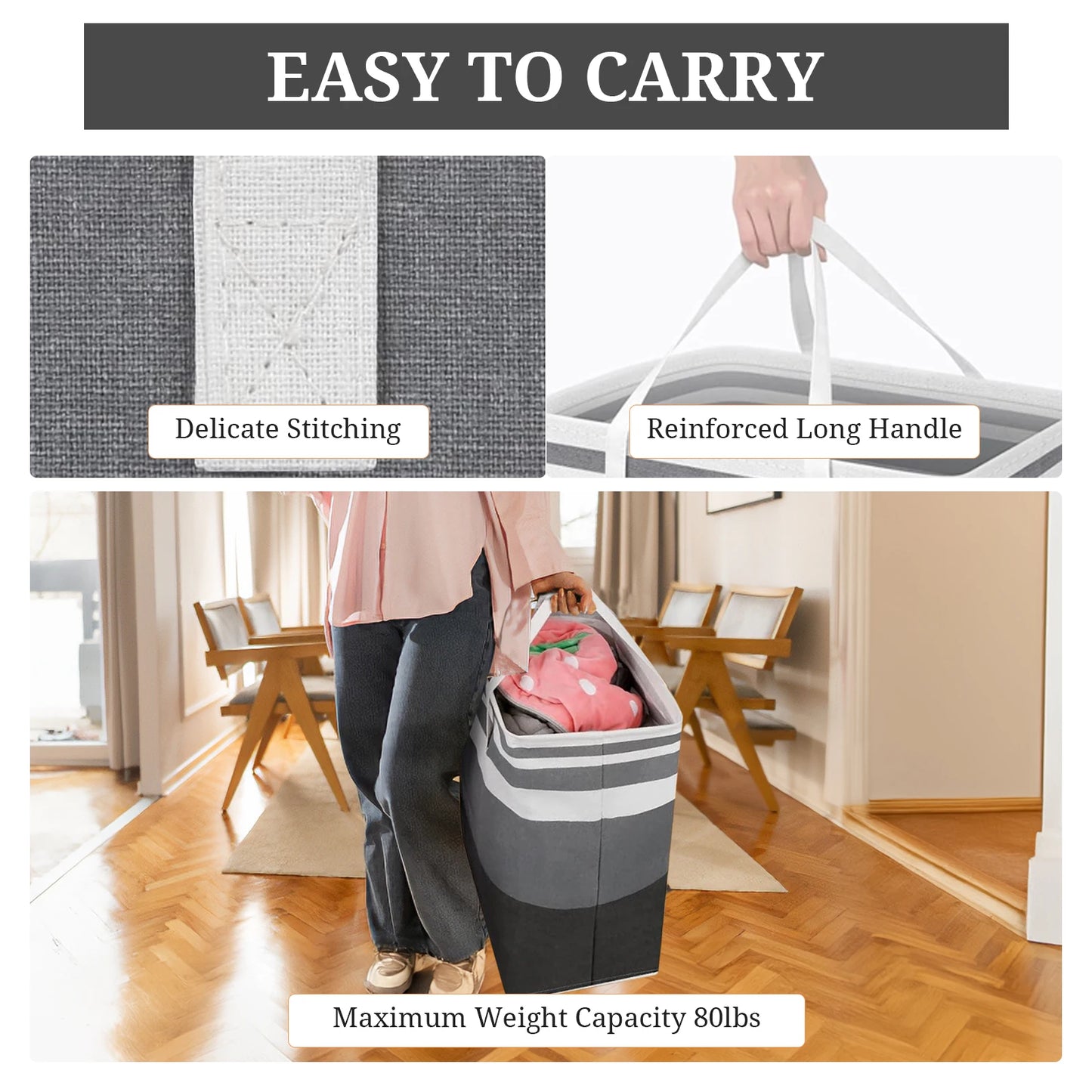 2 Piece Large Laundry Basket Set with Extended Handles Gradient Gray Laundry Basket for Clothes and Toys