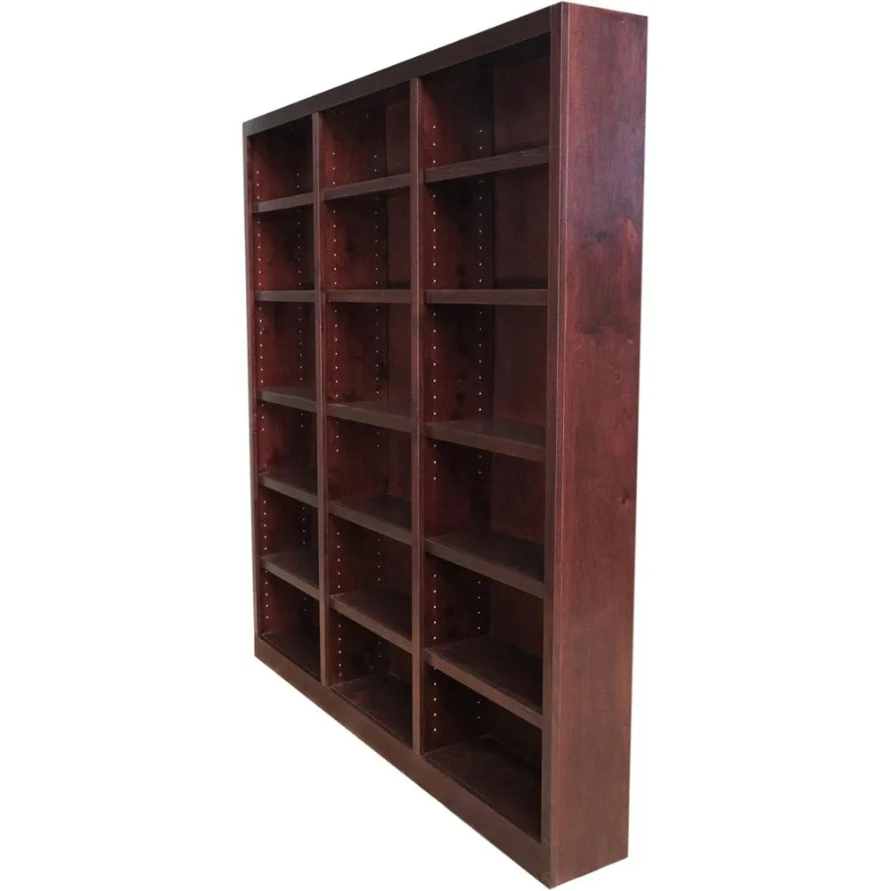 Traditional 84 Inch Tall 18 Shelf Triple Wide Wood Bookcase in Dry Oak