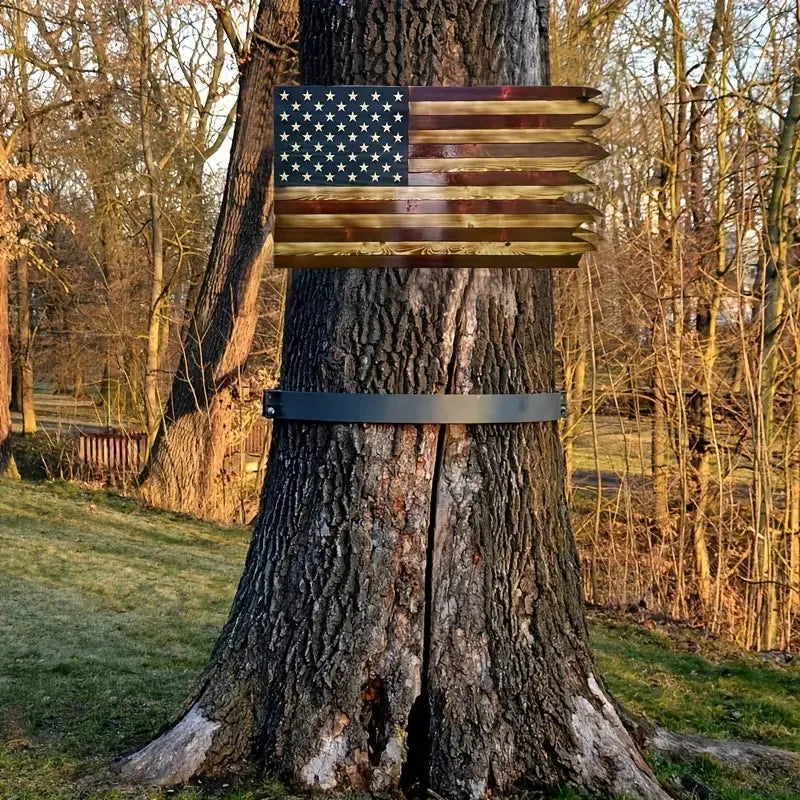 8 Inch by 15 Inch American Wavy Flag Wooden Independence Day Decoration for Home Restaurant Bar Cafe and Garage Christmas Gifts