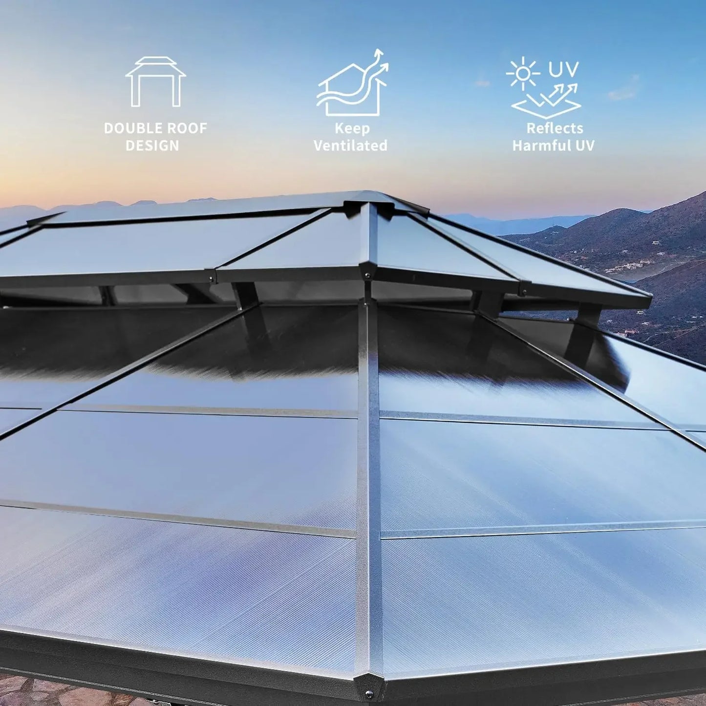 XMSJ Hardtop Gazebo Aluminum Frame With Curtains Netting