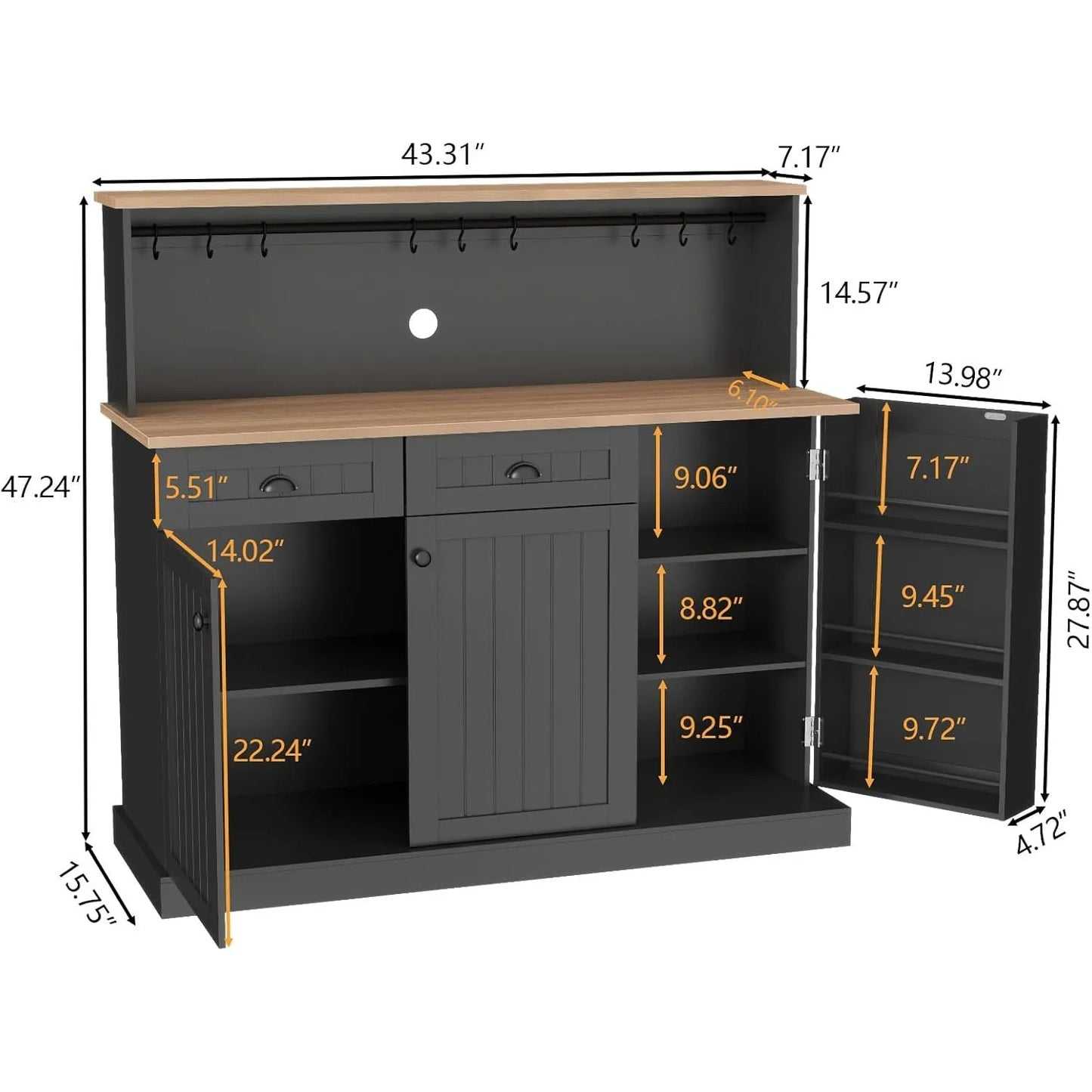 Sideboard Buffet Cabinet with 2 Drawers Black Farmhouse Style