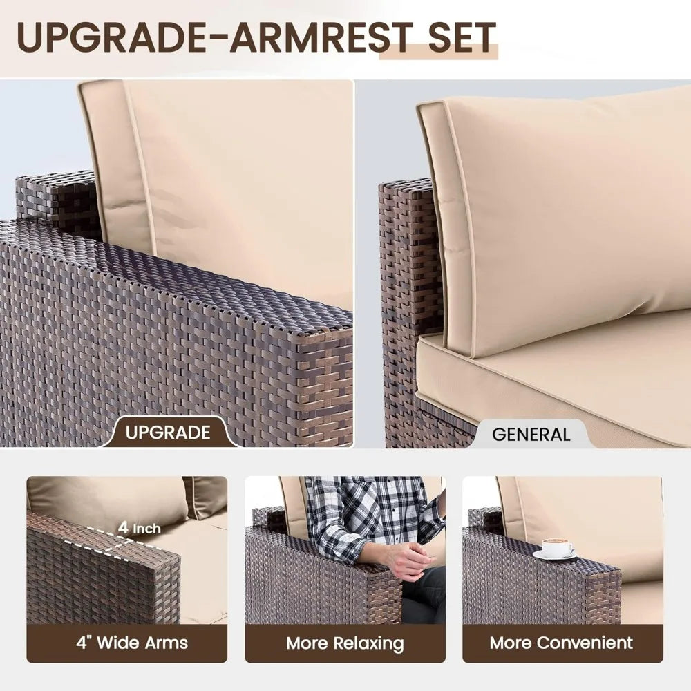 Outdoor Patio Furniture Set 5 Piece Patio Conversation Set with Storage Table Wide Armrest Sectional Sofa Waterproof Cover