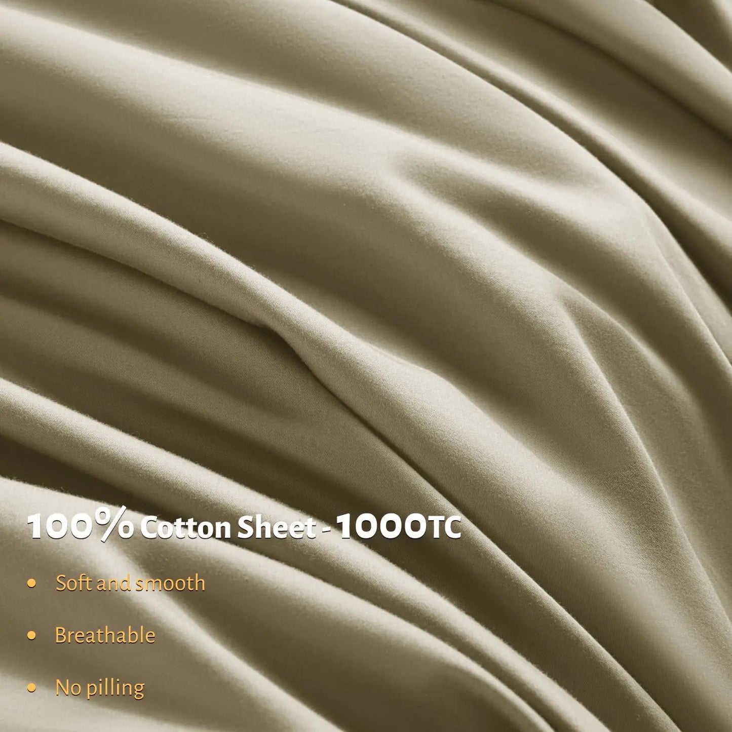 100 Percent Egyptian Cotton Queen Size Sheets Set 1000 Thread Count Luxury Breathable Cooling Bedding 16 Inch Deep Pocket 4 Piece Set