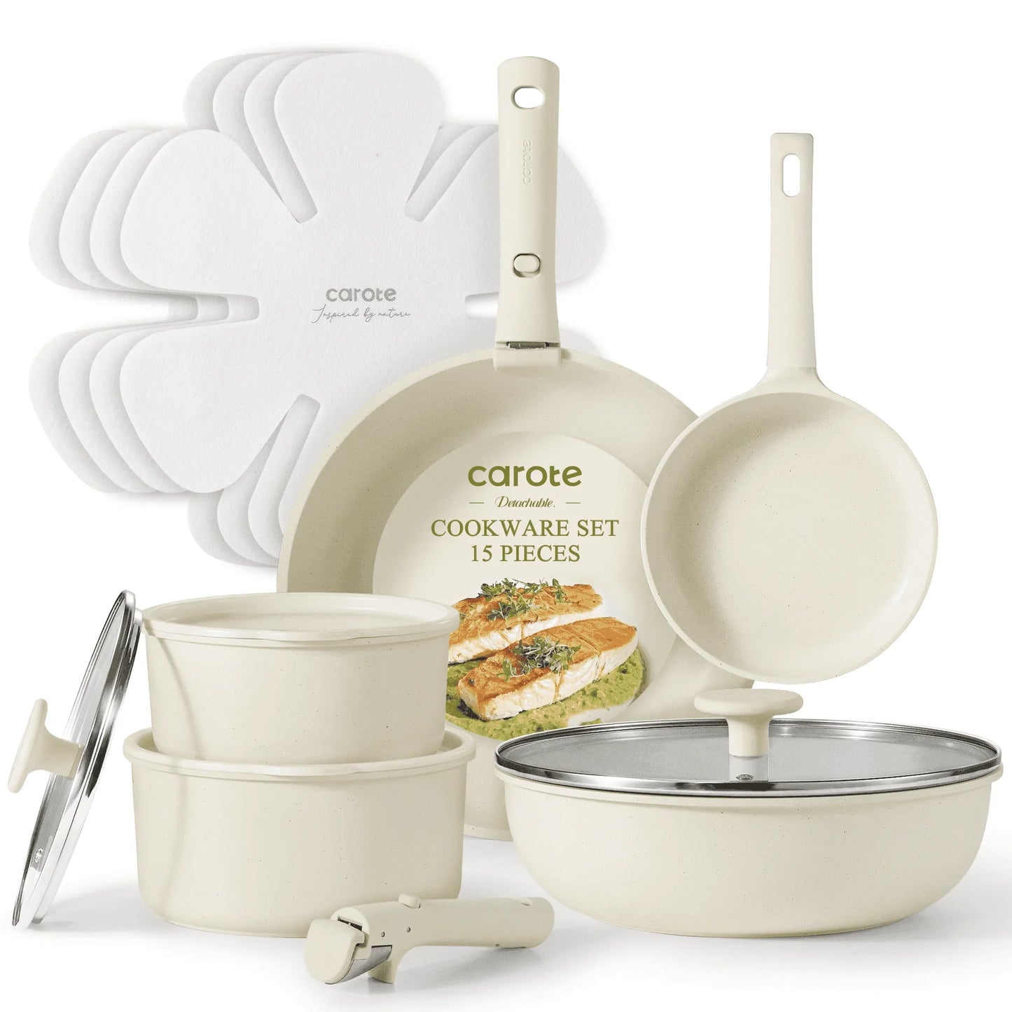Carote Nonstick Cookware Sets, Non Stick Pots and Pans Set with Removable Handle