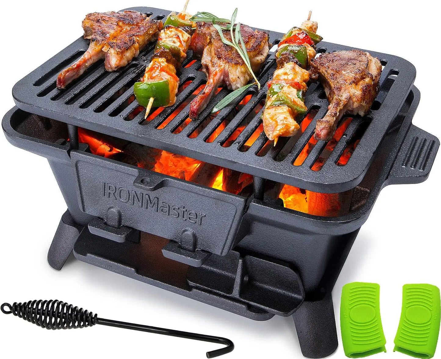 Hibachi Grill Outdoor Small Portable Charcoal Grill 100 Percent Pre-Seasoned Cast Iron Japanese Yakitori Camping Grill Adjustable Height Black