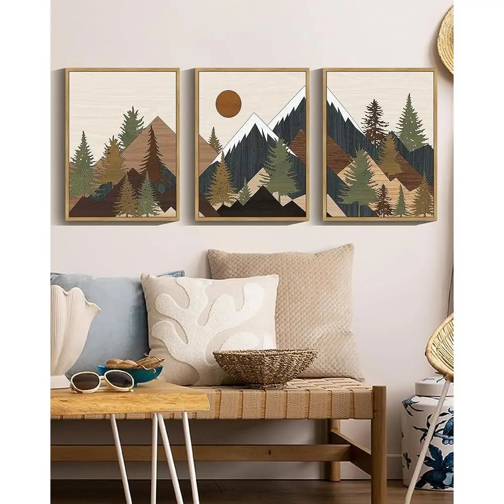 Farmhouse Mountain Wall Art Set Nature Landscape Canvas Decor