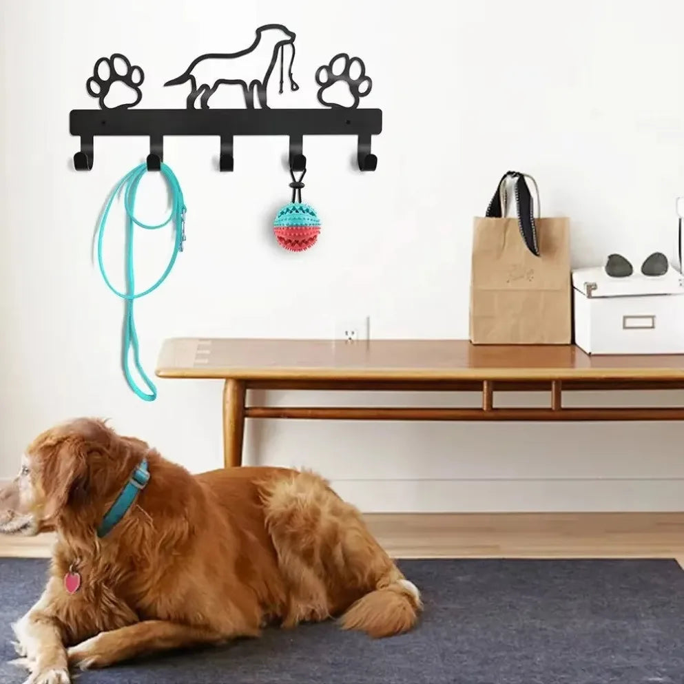 Metal Paw Pet Dog Hanger with Five Hooks Wall Rack Organizer for Coats Keys Leashes Towels and More Iron Art Home Storage Solution