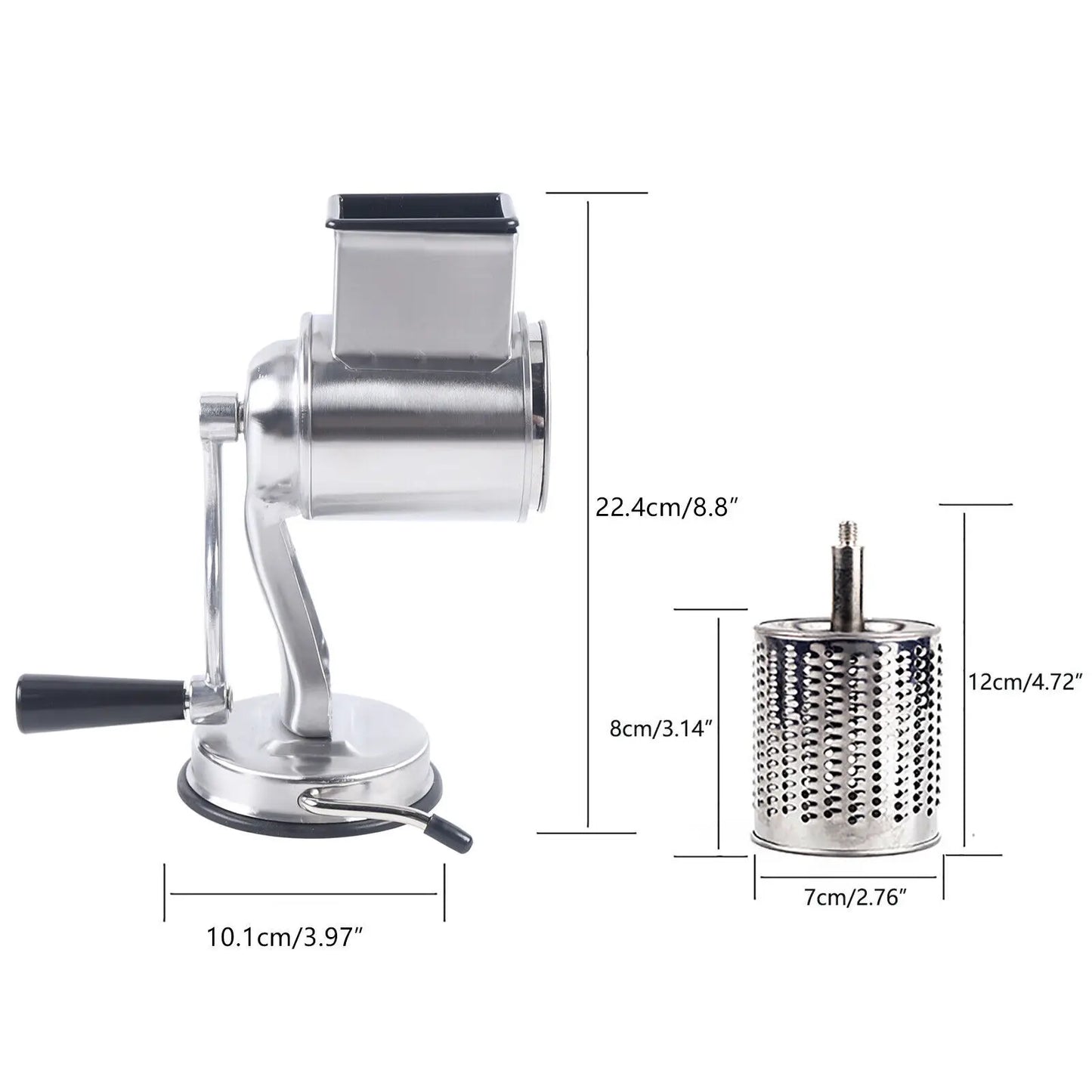 Stainless Steel Rotary Vegetable Cheese Grater Potato Slicer Handheld Grater with 5 Dishwasher Safe Blades