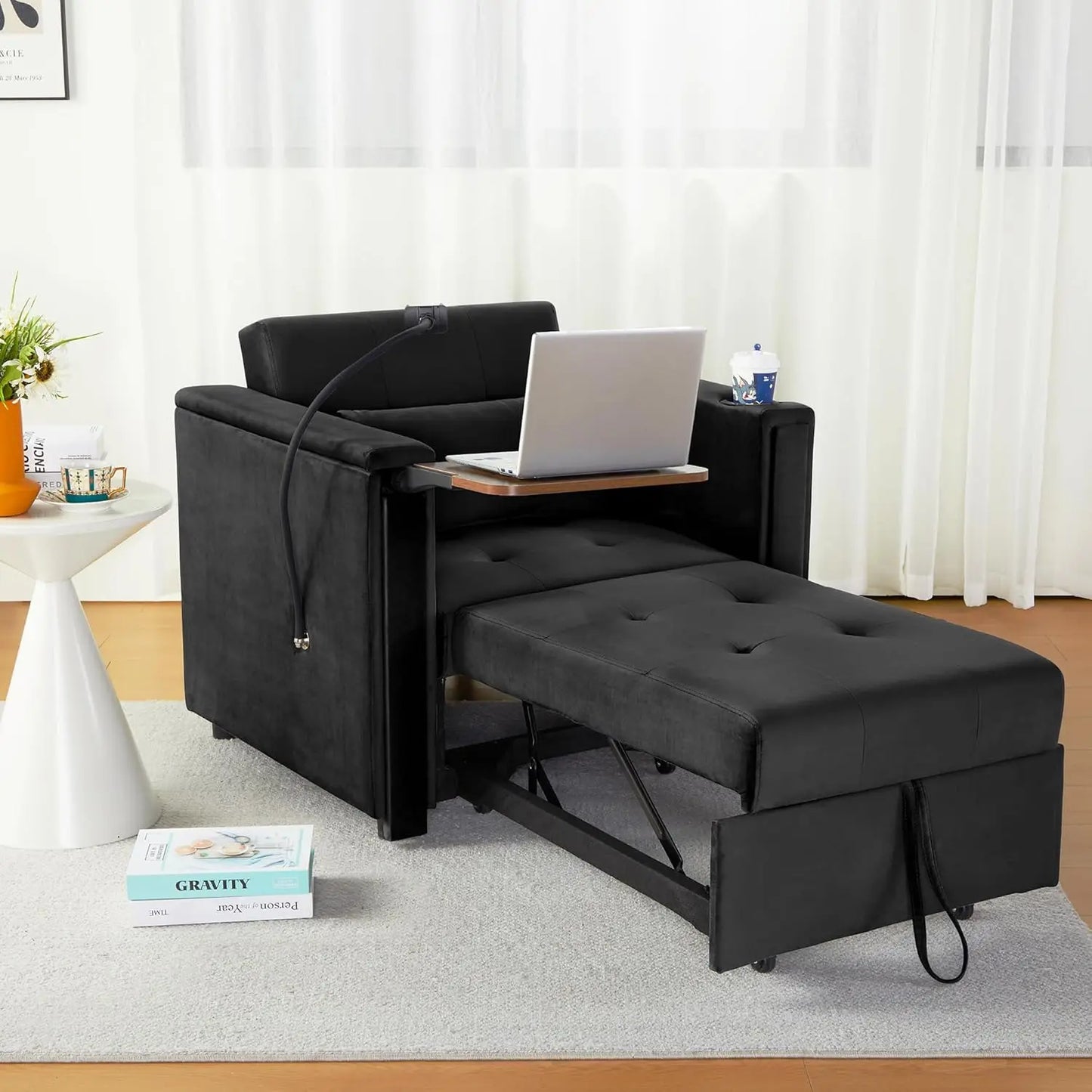 Velvet Convertible Chair Bed, 3 in 1 Multi-Functional Sleeper