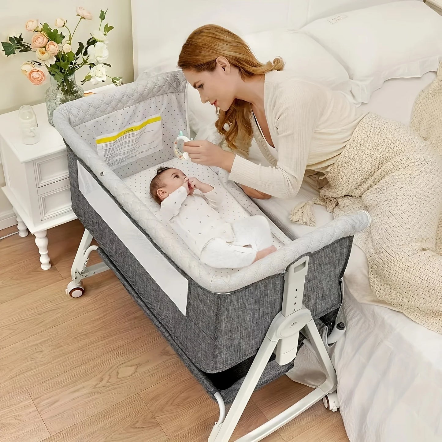 Baby Bassinet Bedside Sleeper 3 in 1 Portable Bassinet with Wheels