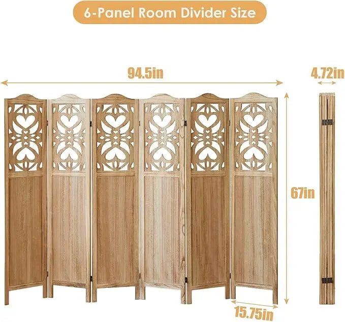 6 Panel Room Divider Fully Assembled Carved Wood Screen