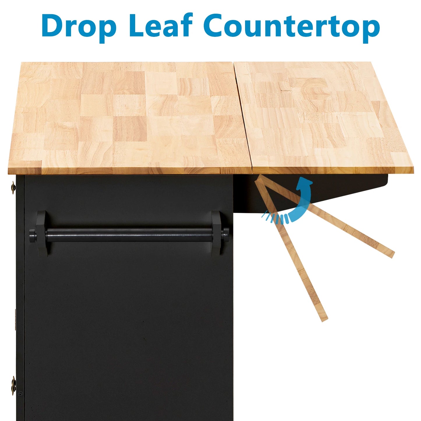 Rolling Kitchen Cart with Drop Leaf and Storage Cabinet