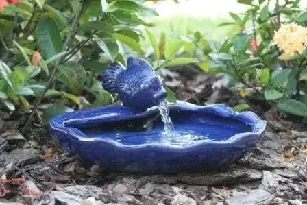 Smart Solar 21372R01 Ceramic Solar Koi Fountain Blue Glazed Finish With Solar Panel and Low Voltage Pump
