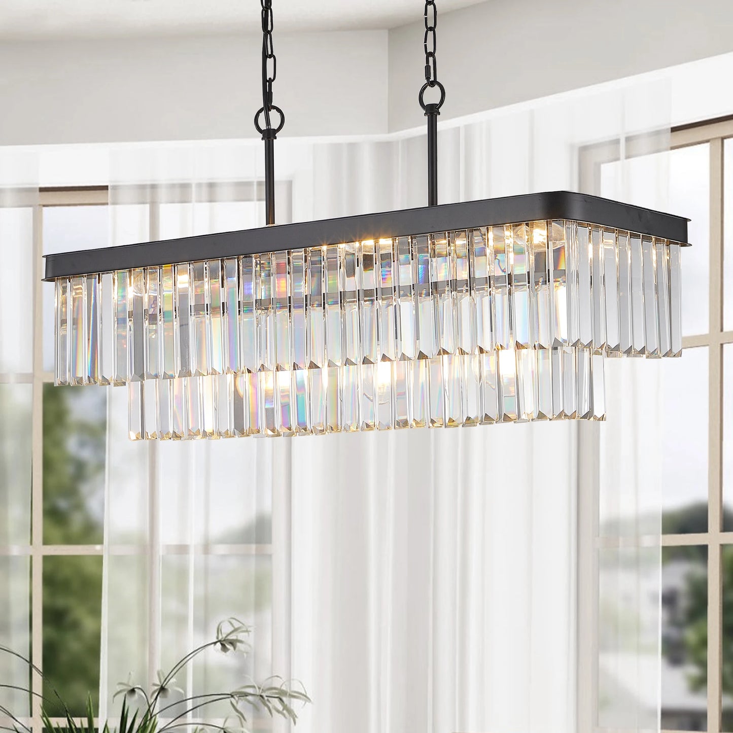 Chandeliers Rectangular Crystal Chandelier Adjustable E12 Lights