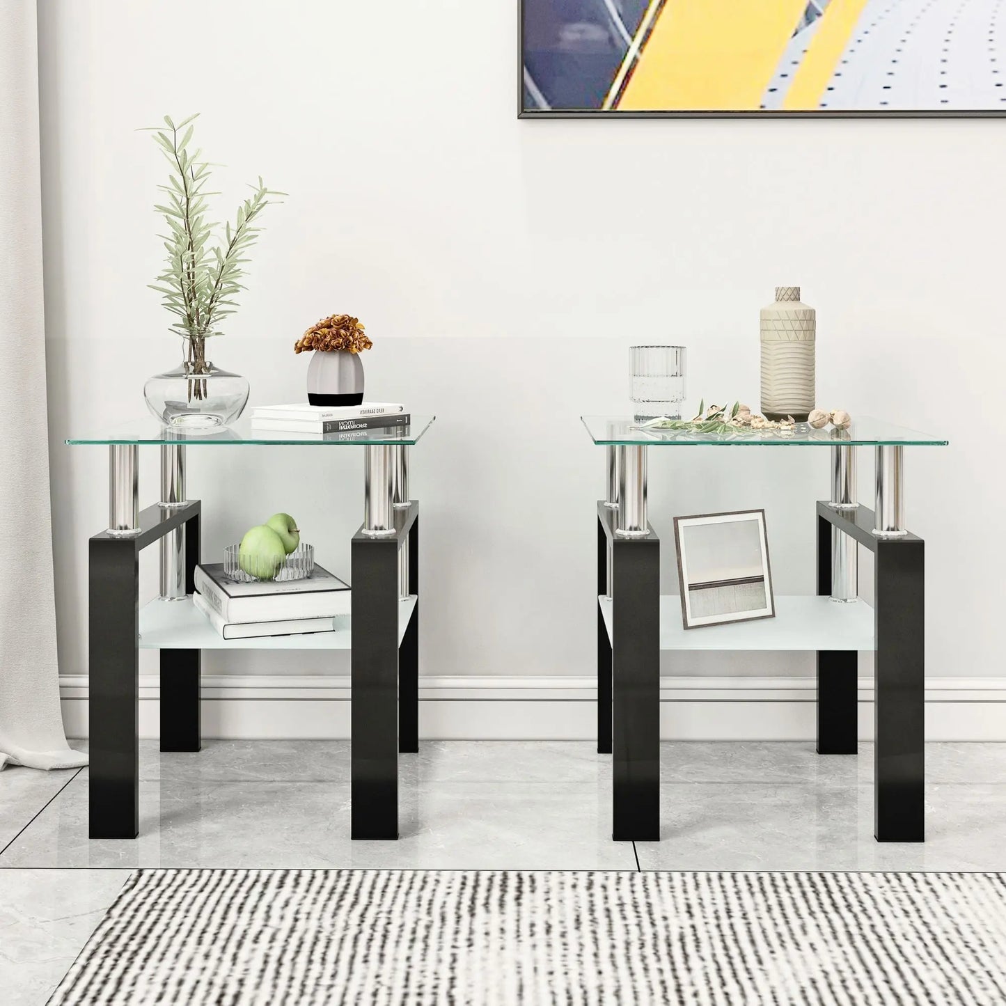 Folded Modern Tempered Glass Coffee Table Two Piece Set