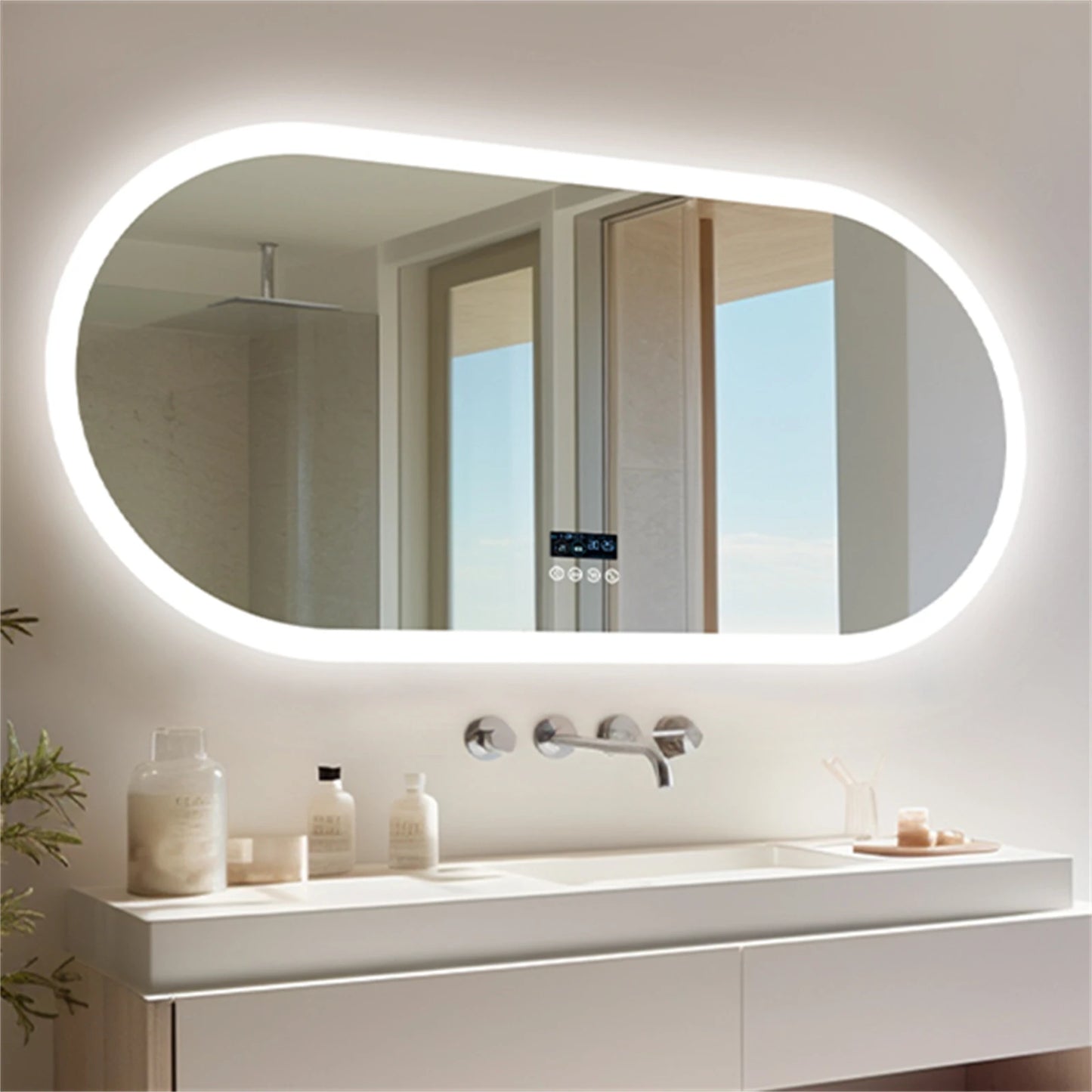 BORWART Oval Led Vanity Mirror With Bluetooth Display