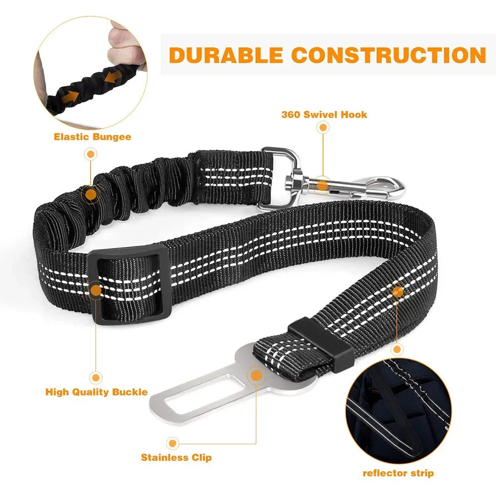 Pet Dog Car Seat Belt Retractable Elastic Reflective Safety Traction Rope Harness Accessories