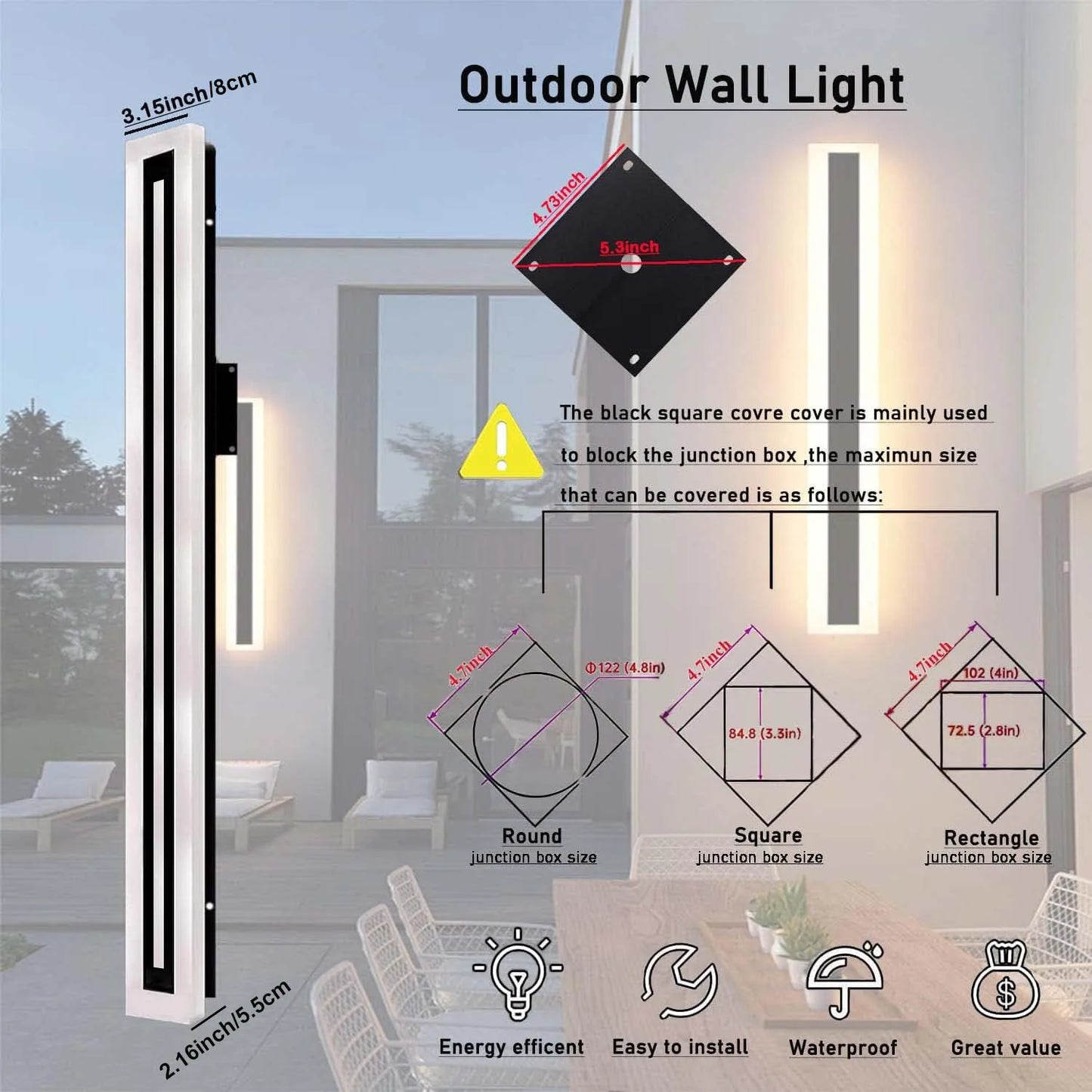 Outdoor Long Strip Modern LED Wall Lighting Fixture Wall Sconce