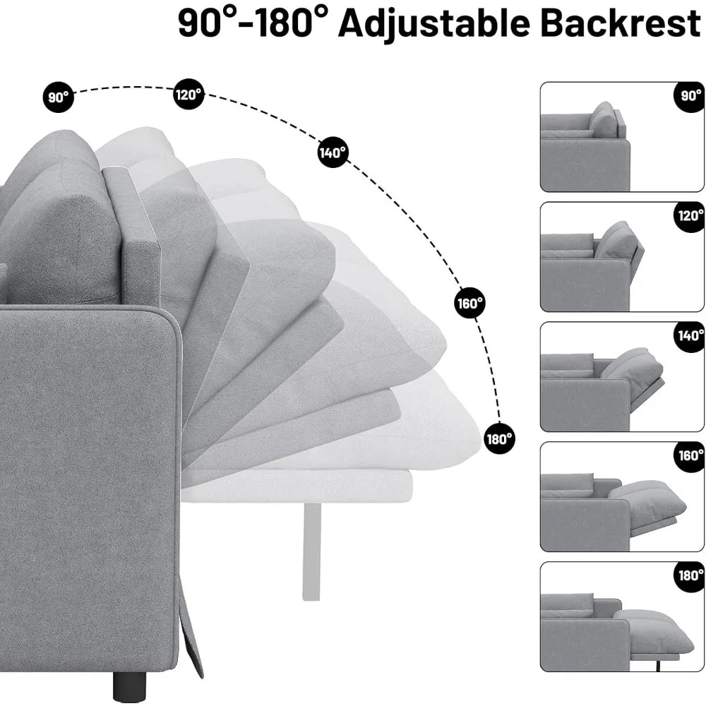 3 In 1 Convertible Sleeper Sofa Bed Pull Out Couch Futon Couches for Living Room with Adjustable Backrest and Disassemble Pillow