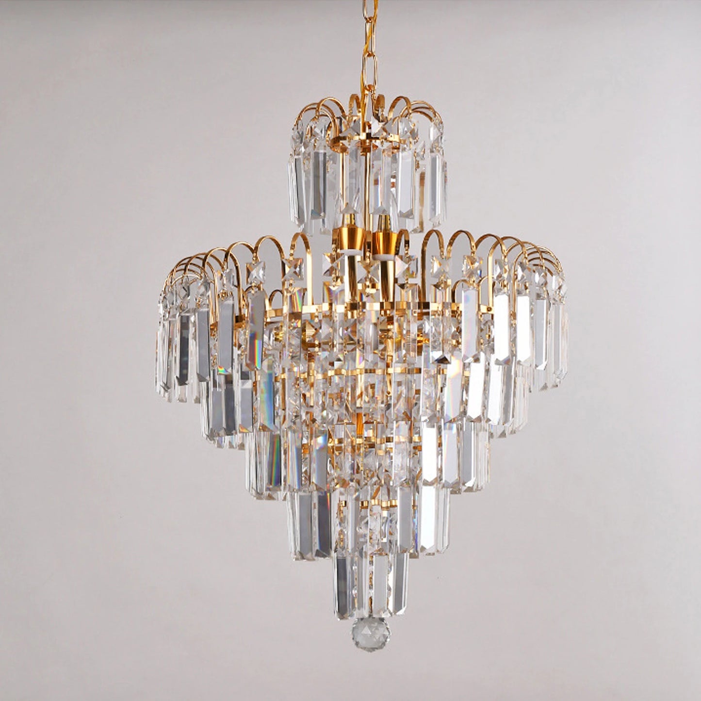 Crystal Chandelier with Adjustable Chain in Golden Tone