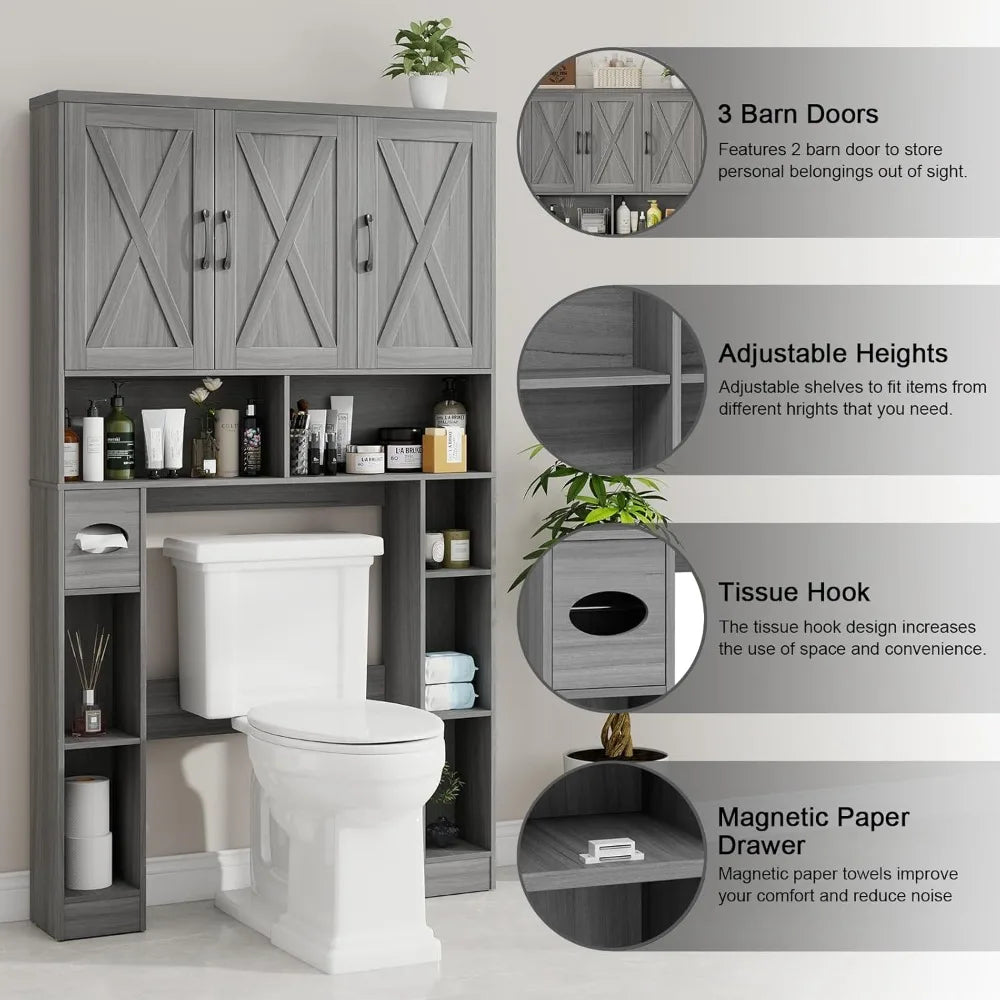 Farmhouse Over Toilet Storage Cabinet Barn Doors Organizer