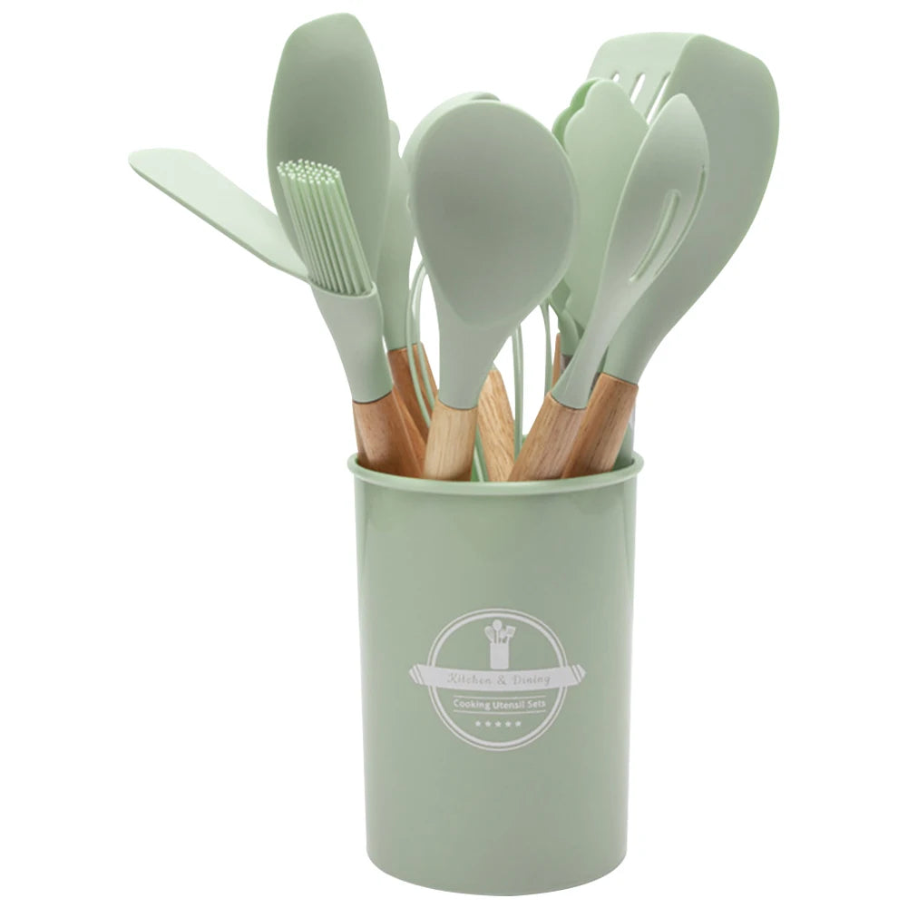 Shunmaii Kitchen Utensil Set Silicone Spatulas Wooden Handle