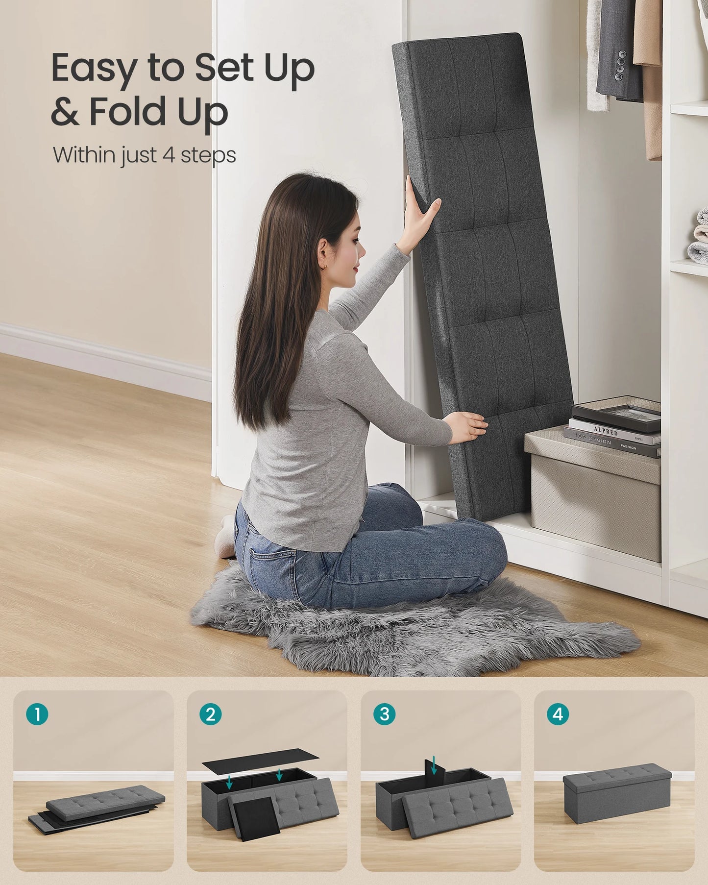 Songmics Mazie Folding Storage Ottoman Bench End Of Bed