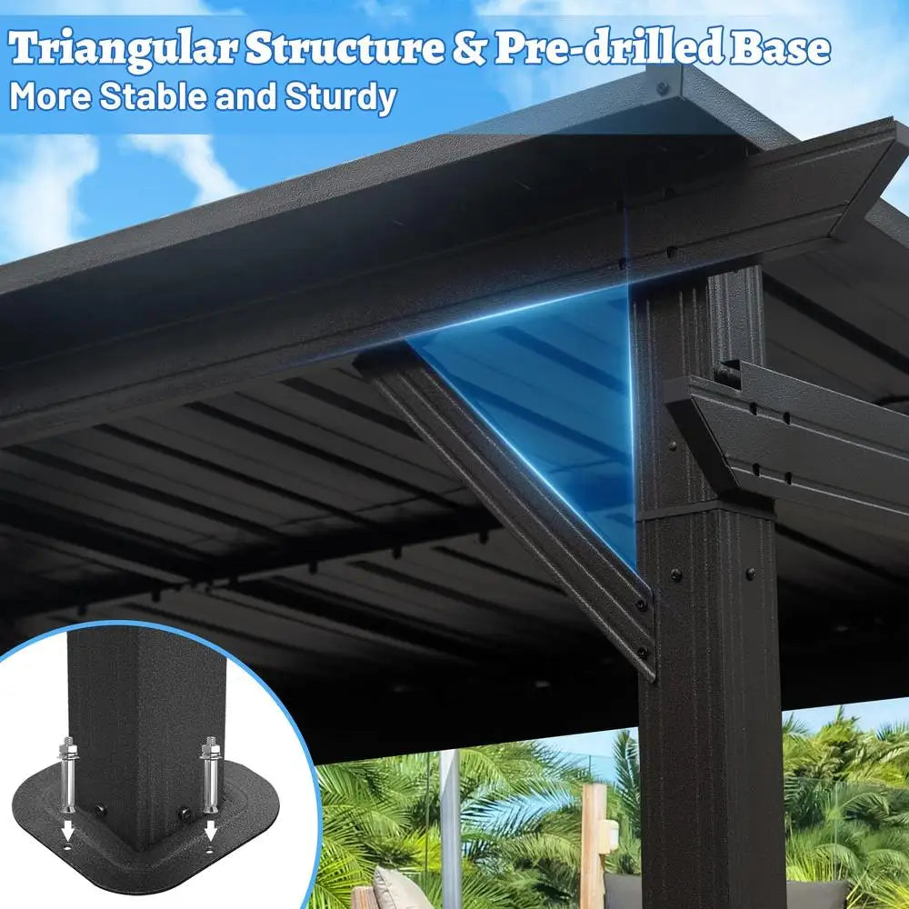 6.5x12FT Hardtop Grill Gazebo All Weather BBQ Shelter with Side Shelves Ceiling Hooks Galvanized Steel Frame for Outdoor Parties