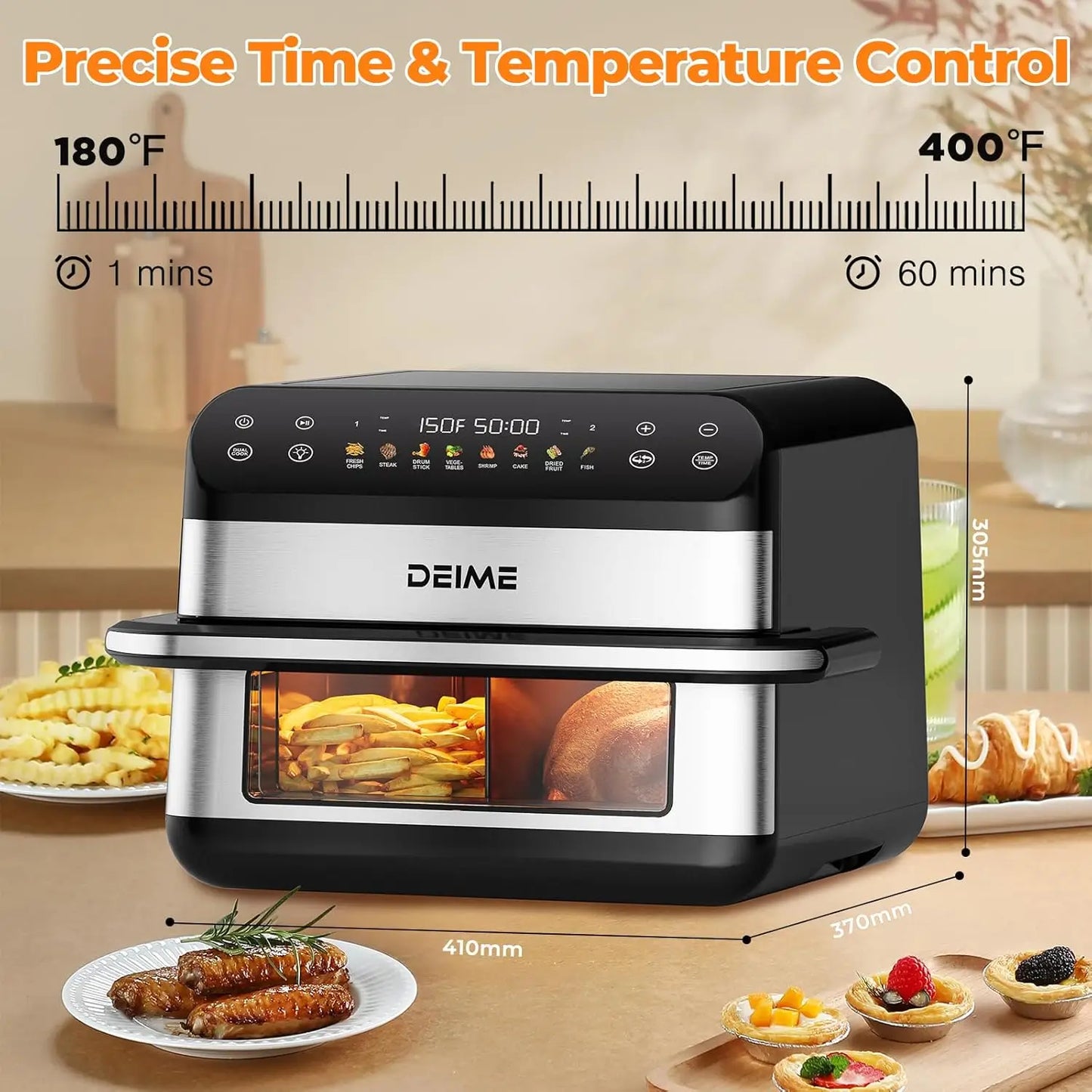 Air Fryer 10.6 QT Oilless 1800W Large Capacity Oven with 8 Presets Healthy Cooker for Families