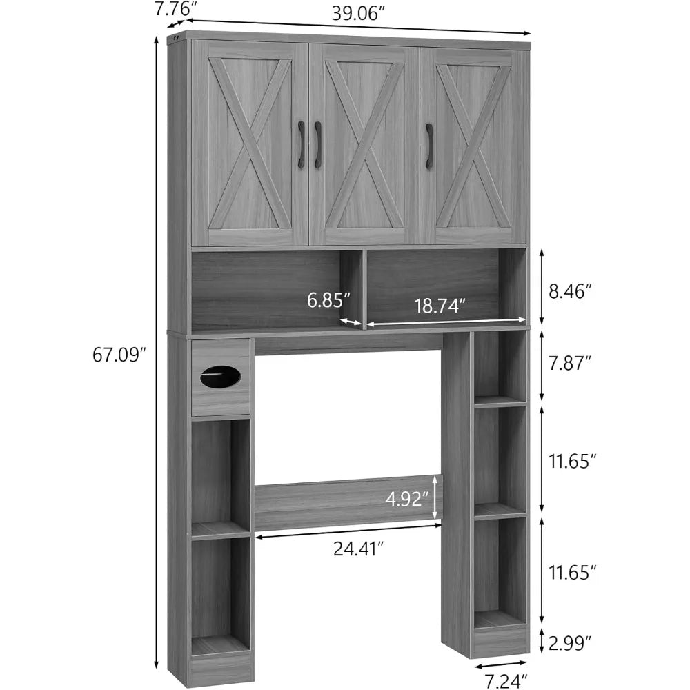 Farmhouse Over Toilet Storage Cabinet Barn Doors Organizer