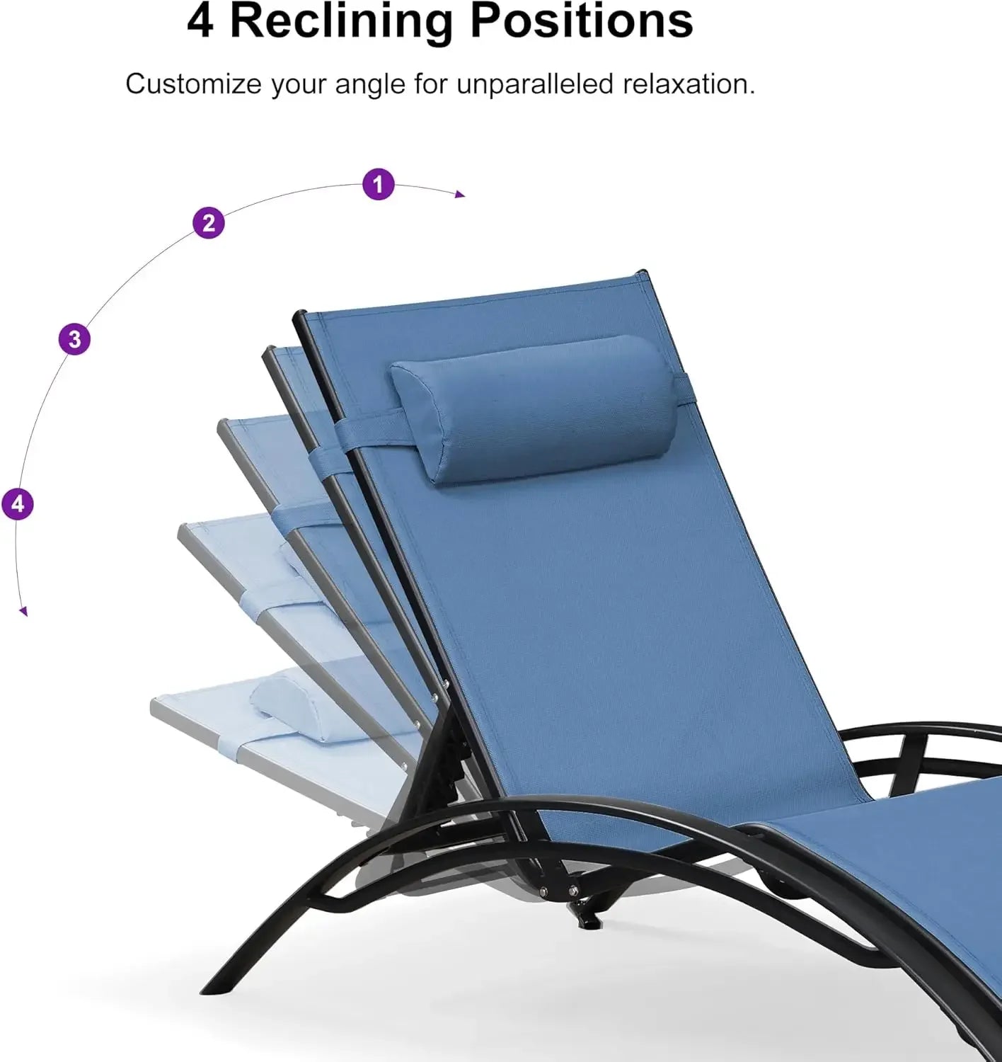 Patio Chaise Lounge Set of 3 Outdoor Lounge Chairs with Arm for Beach Pool Sunbathing Lawn Lounger Recliner All Weather Indigo