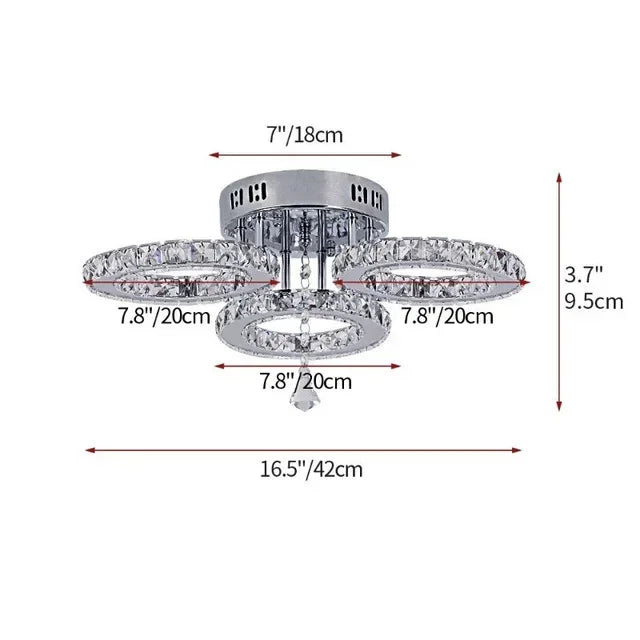Modern Crystal Chandelier App Dimmable Ceiling Light Fixture Rings Shape Flush Mount for Bedroom Living Room