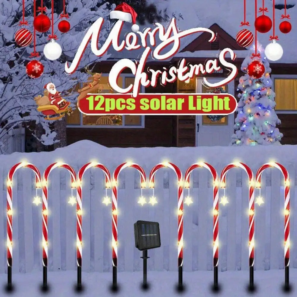 Guangdong Candy Cane Solar Christmas Lights 12 Pack