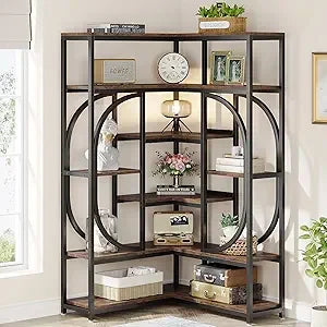 L Shaped Corner Bookshelf With Metal Frame For Storage