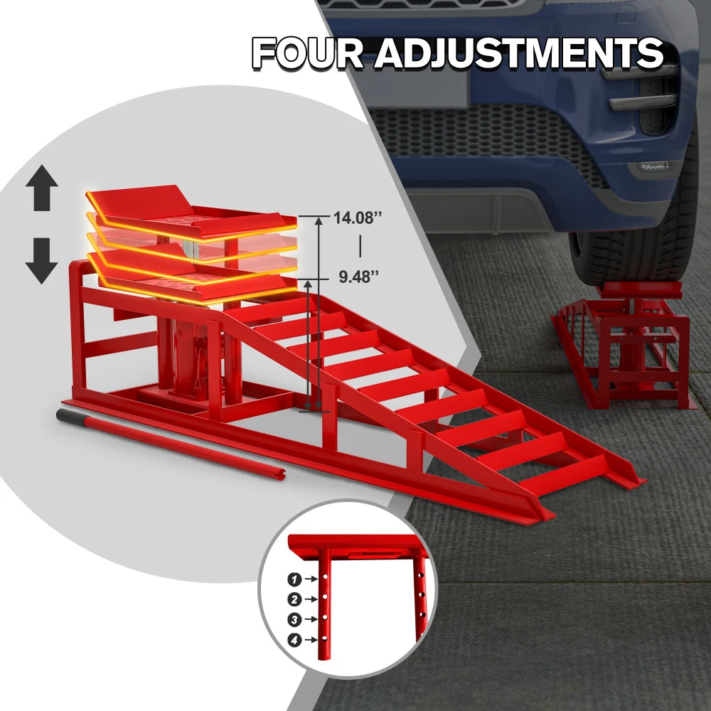 2 Pack Hydraulic Car Ramps 5 Ton 11000 Pounds Low Profile Vehicle Lift Service Ramps Truck Trailer Garage Equipment