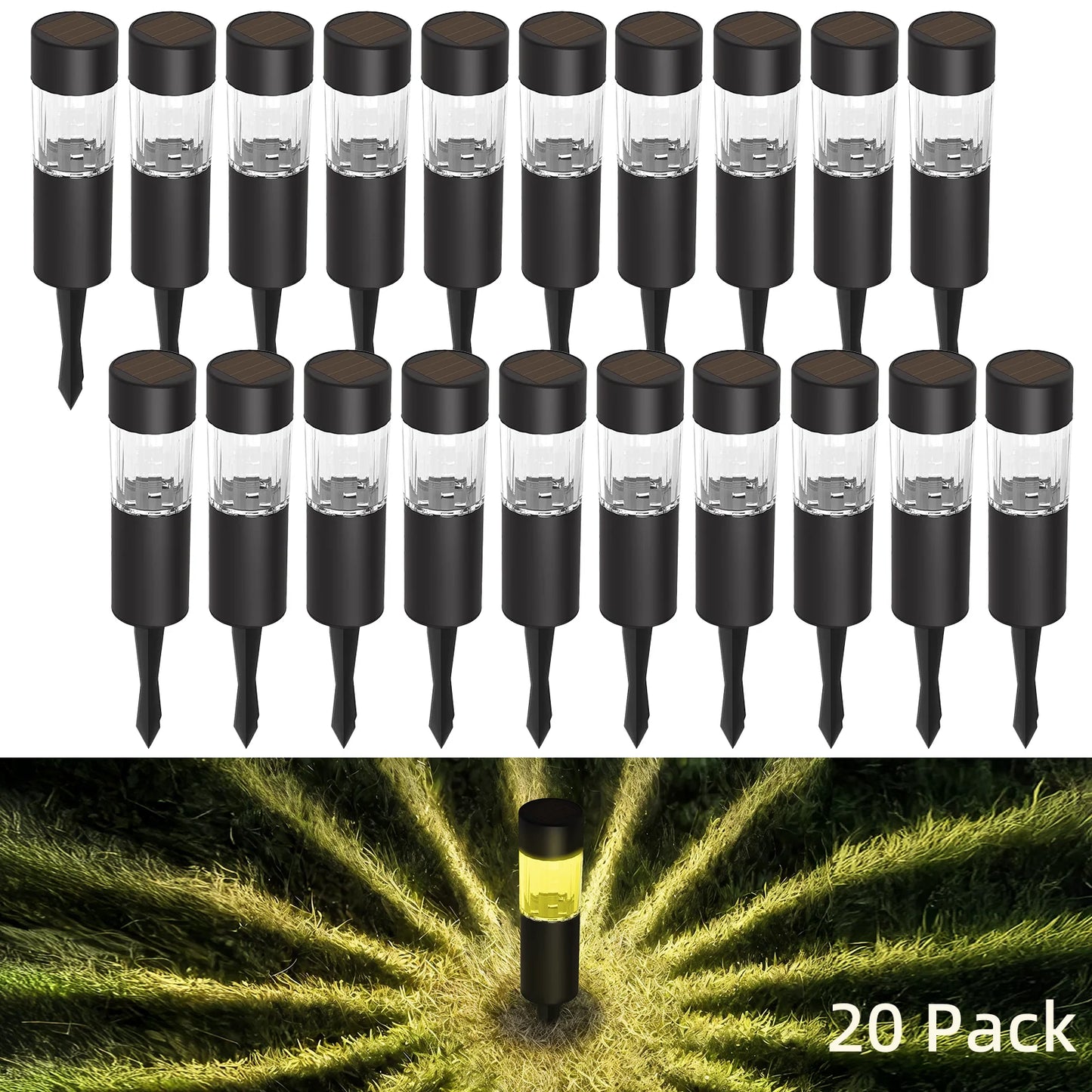 20 Pack Small Solar Pathway Lights Outdoor Dusk To Dawn Auto On Off 3000K Warm