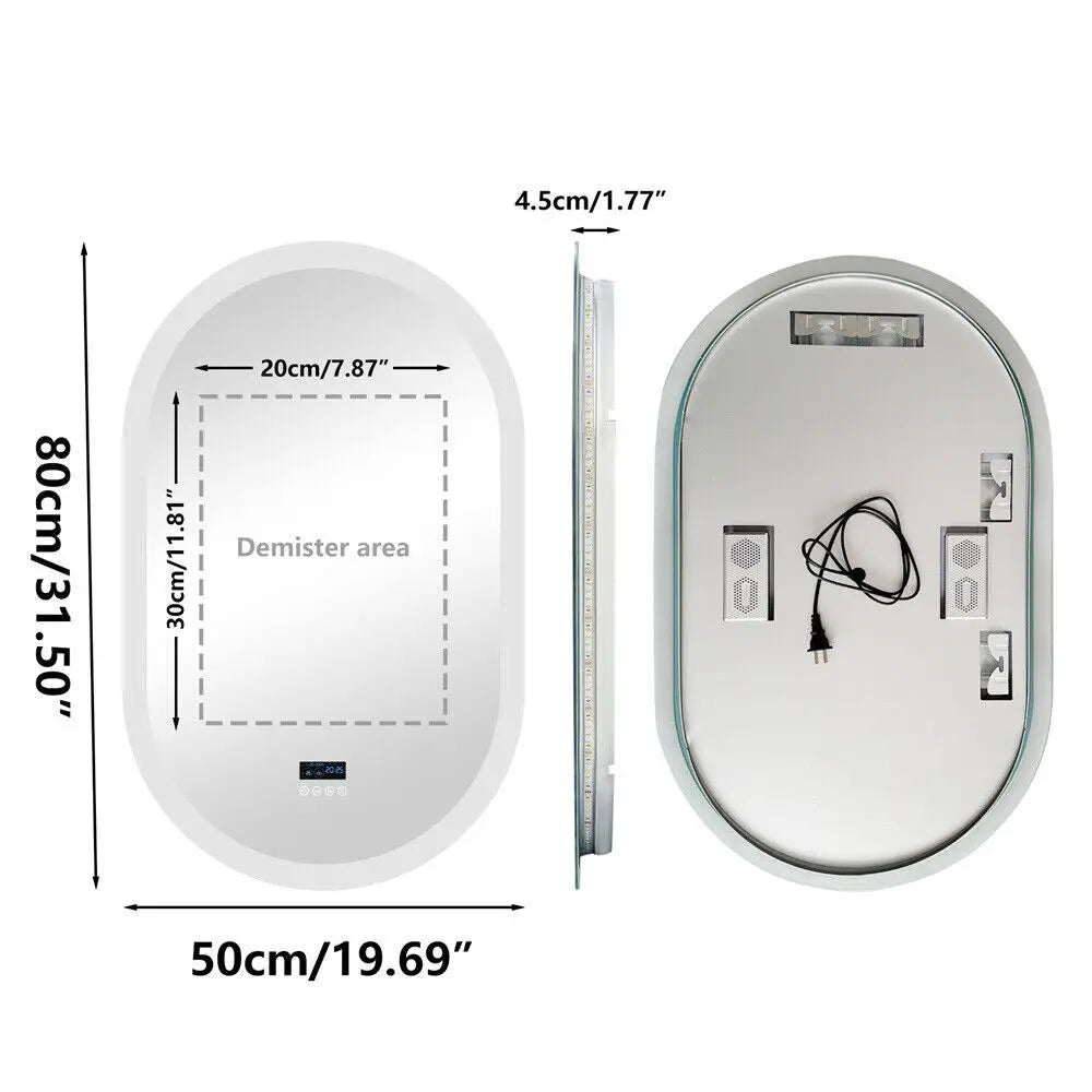 Borwart Oval LED Vanity Mirror Bluetooth Digital Display