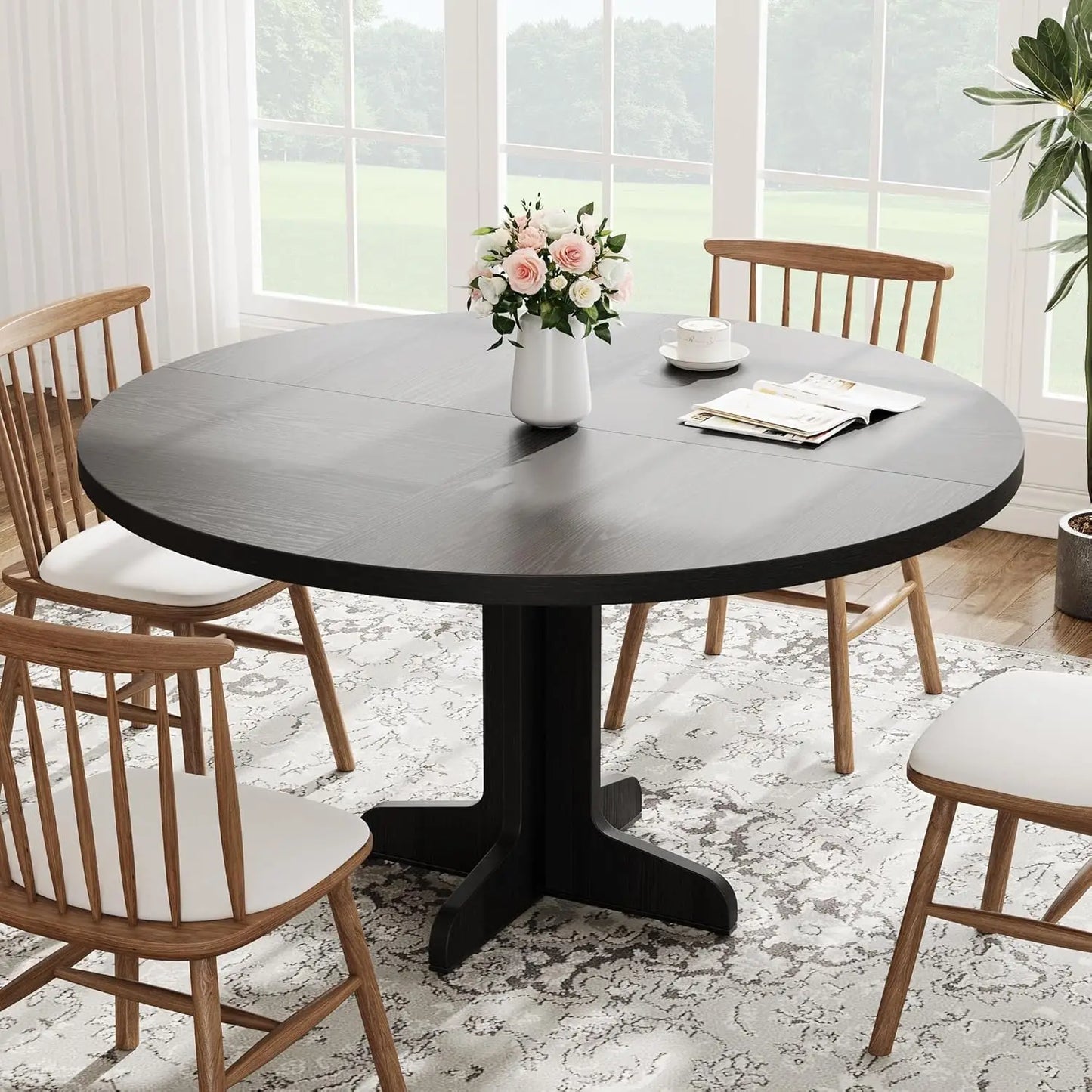 Studyset Round Dining Table For 4 Farmhouse Wood Base